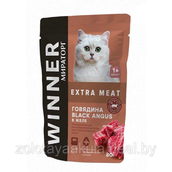 Корм Winner Extra Meat для стерилизованных котов Говядина в желе, 80гр - фото 1 - id-p196620760