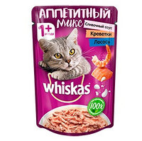 Корм для кошек WHISKAS в сливочном соусе лосось/креветки 75г