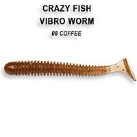 Резина Crazy Fish Vibro Worm 2'' №08, Жареная рыба, 8шт