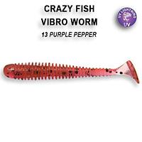 Резина Crazy Fish Vibro Worm 3'' №13, Жареная рыба, 5шт