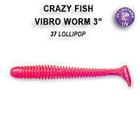 Резина Crazy Fish Vibro Worm 3'' №37, Кальмар, 5шт