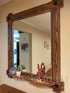 Зеркало настенное с полкой деревянное "Рустикальное №37" - фото 1 - id-p196626487