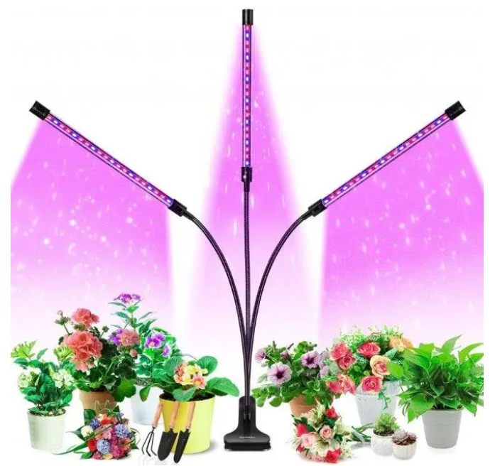 Фитолампа светодиодная полного спектрадля растений и рассады, с таймером, трехлапая, 40Вт на прищепке (3 - фото 3 - id-p196628706