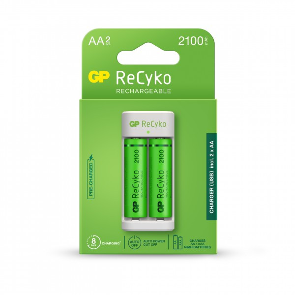 Зарядное устройство GP ReCyko E211 + акб 2100 mAh (2 шт) - фото 1 - id-p196072645