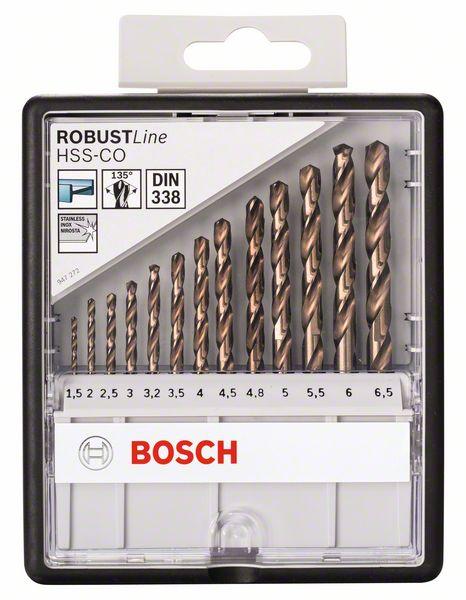 Набор из 13 свёрл по металлу Robust Line HSS-Co Bosch 1,5; 2; 2,5; 3; 3,2; 3,5; 4; 4,5; 4,8; 5; 5,5; 6; 6,5 mm - фото 1 - id-p196721786