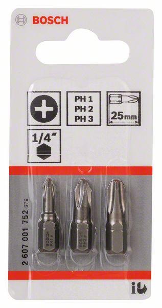 Набор из 3 насадок-бит Extra Hart (PH) Bosch PH1; PH2; PH3; 25 мм (2607001752) - фото 1 - id-p196721850