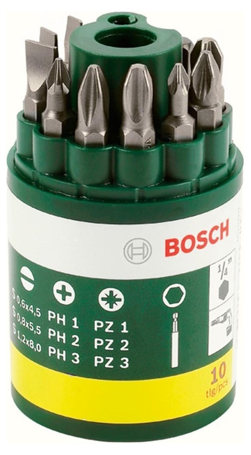 Набор бит 9шт (PH1/2/3 PZ1/2/3 SL45/55/8)+ универсальный магнитный держатель, BOSCH (2607019454) Bosch - фото 1 - id-p196723161