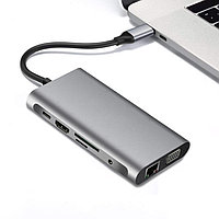 Адаптер - переходник - хаб 8in1 USB3.1 Type-C на HDMI - VGA - 2x USB3.0 - RJ45 (LAN) до 1000 Мбит/с - jack 3.5