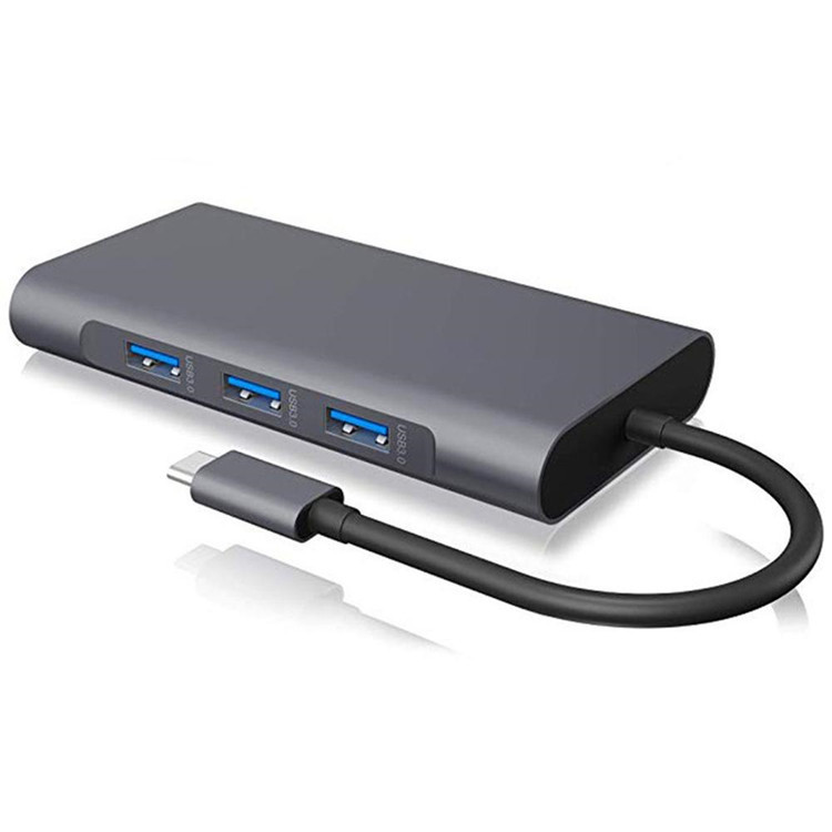 Адаптер - переходник - хаб 8in1 USB3.1 Type-C на HDMI - VGA - 2x USB3.0 - RJ45 (LAN) до 1000 Мбит/с - jack 3.5 - фото 4 - id-p141934252