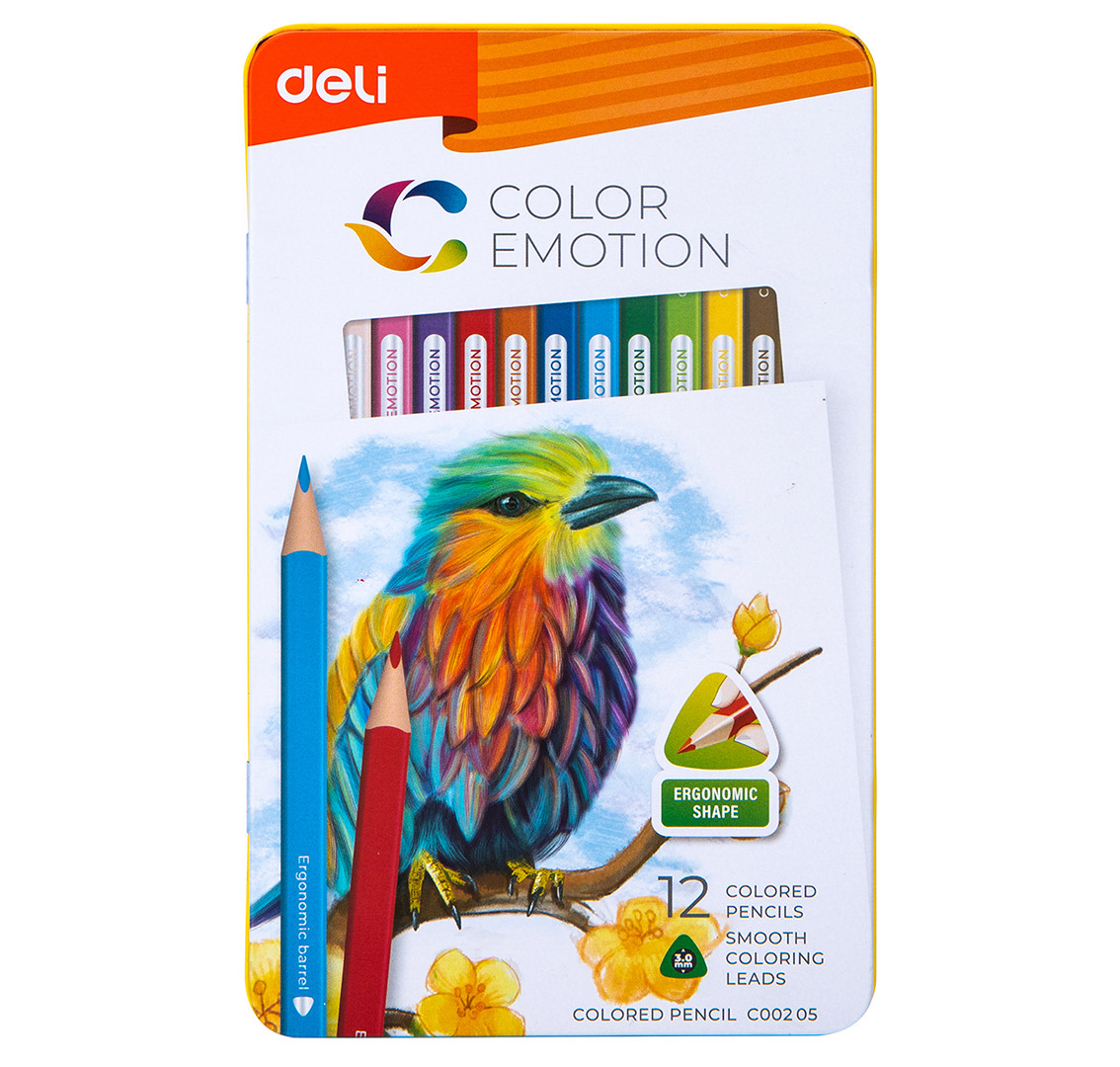 Карандаши цветные DELI COLOR EMOTION в металлическом пенале,  12 цв. (Цена с НДС)