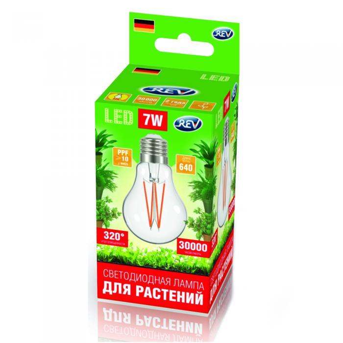 Светодиодная фитолампа для растений Rev LED А60 E27 7W FILAMENT 575-650Нм PPF>10 рассады фито лампа