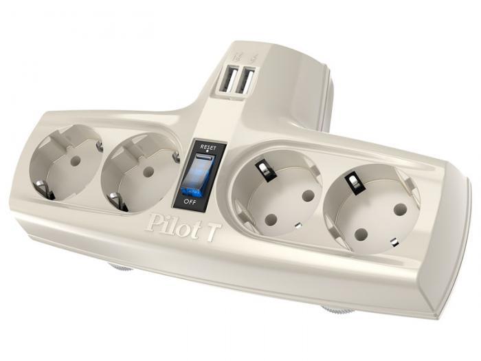 Разветвитель розеток тройник Zis Pilot T 4 Sockets + 2 USB 86 - фото 1 - id-p195807505