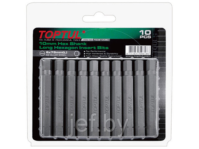 Насадка шестигранник 12мм удлиненная 75мм 10шт в блистере TOPTUL FSDB1212G