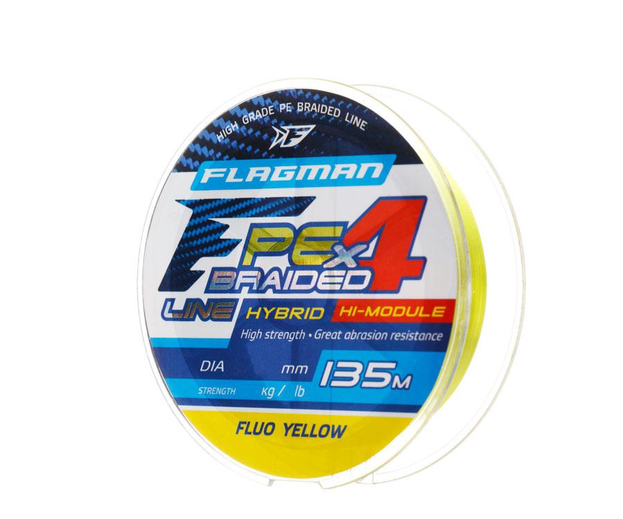 Шнур Flagman PE Hybrid F4 135m FluoYellow 0,08mm. 3,6кг/8lb - фото 1 - id-p196788543