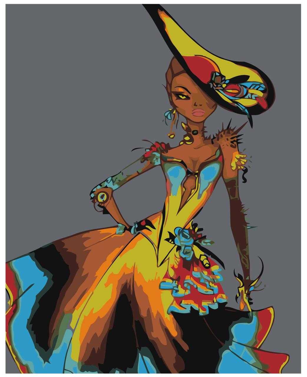 Картина по номерам Дама в шляпе и ярком платье 40 x 50 | RO144 | SLAVINA