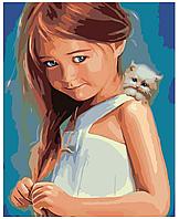 Картина по номерам Девочка и котенок 40 x 50 | KTMK-girlwithcat | SLAVINA
