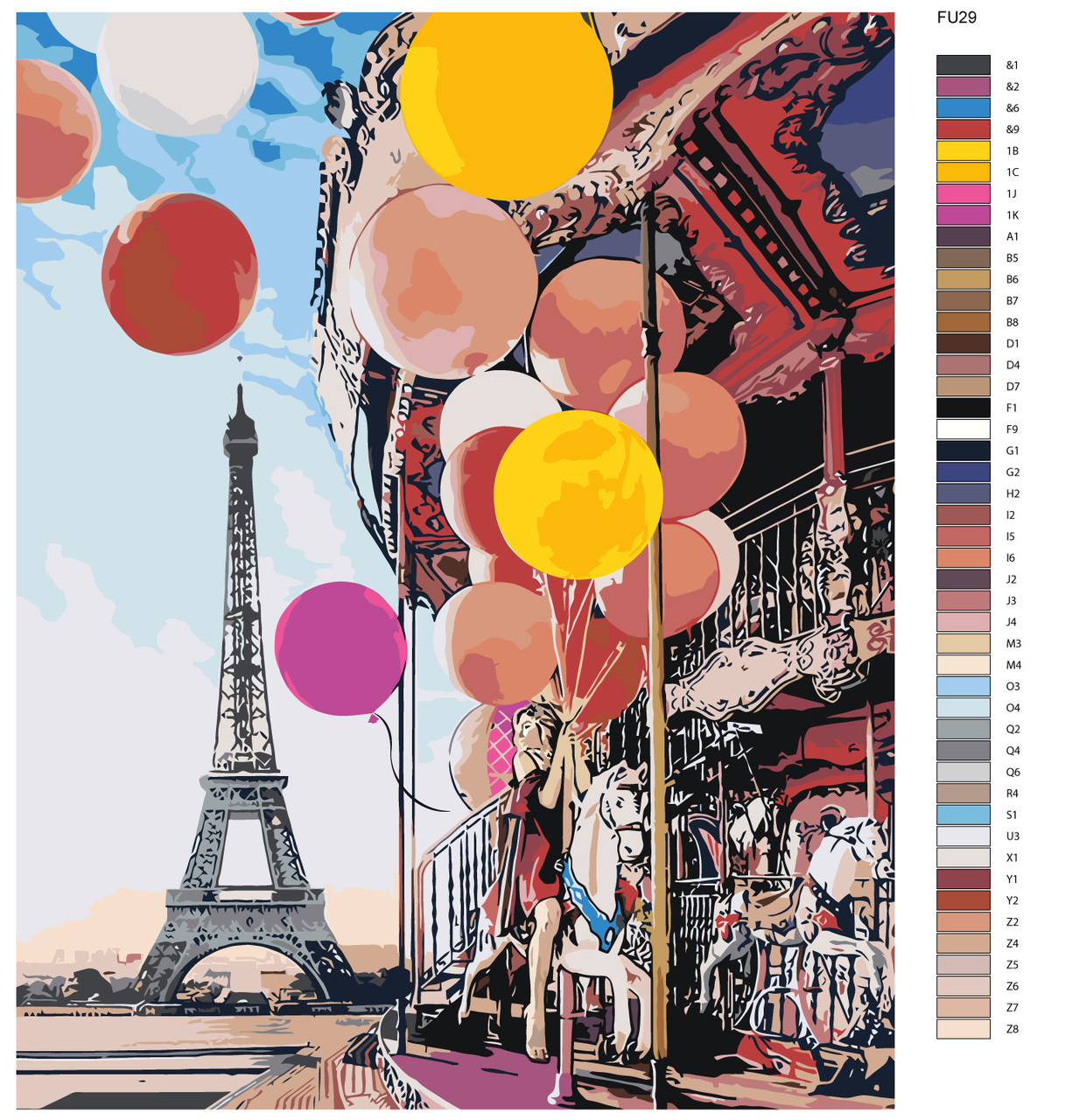 Картина по номерам Девушка с воздушными шарами в Париже 40 x 50 | FU29 | SLAVINA - фото 2 - id-p196791372
