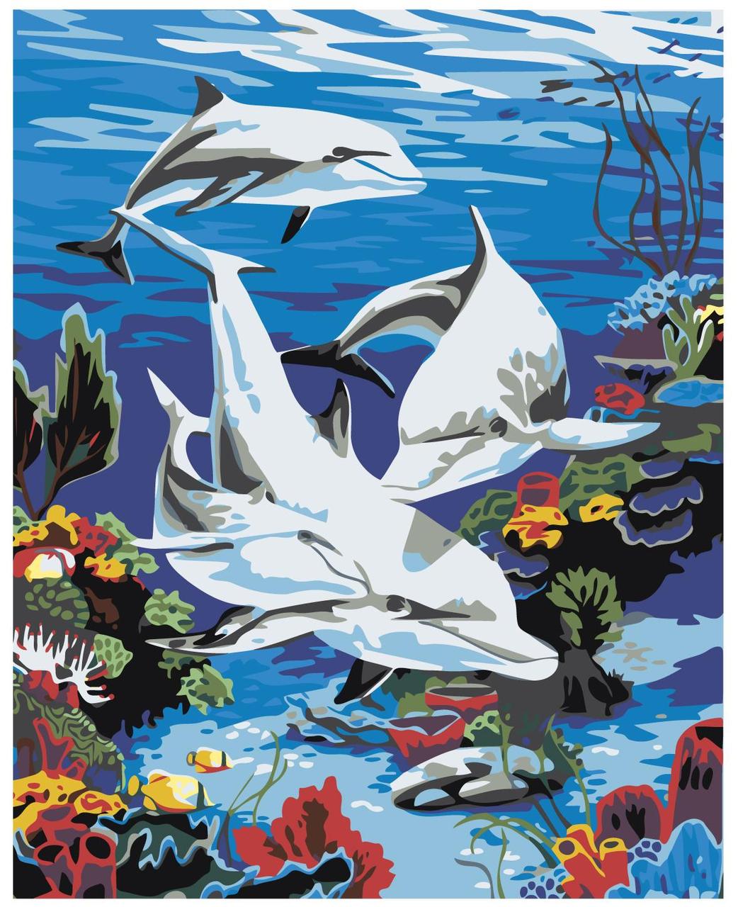 Картина по номерам Дельфины в кораллах 40 x 50 | KRYM-AN18 | SLAVINA