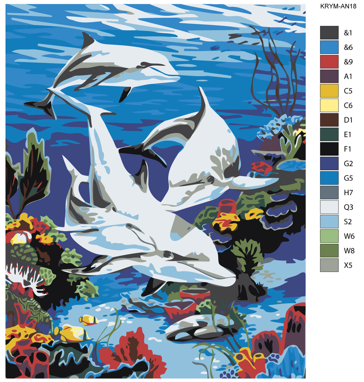 Картина по номерам Дельфины в кораллах 40 x 50 | KRYM-AN18 | SLAVINA - фото 2 - id-p196789382