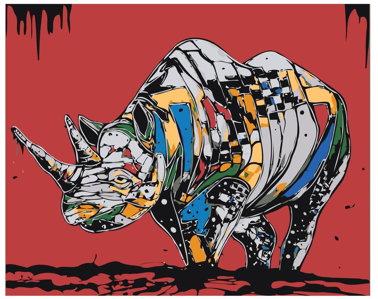 Картина по номерам Разноцветный носорог 40 x 50 | Z-AB451 | SLAVINA - фото 1 - id-p196790446