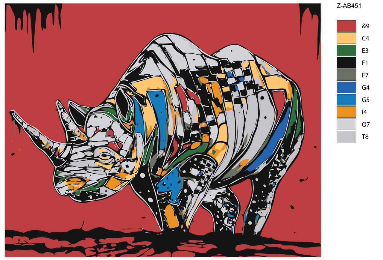 Картина по номерам Разноцветный носорог 40 x 50 | Z-AB451 | SLAVINA - фото 2 - id-p196790446