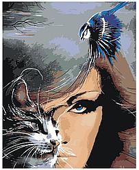 Картина по номерам Девушка с кошкой и птицей 40 x 50 | Z-Z3996 | SLAVINA