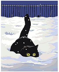 Картина по номерам Кот играющий в снегу 40 x 50 | A77 | SLAVINA