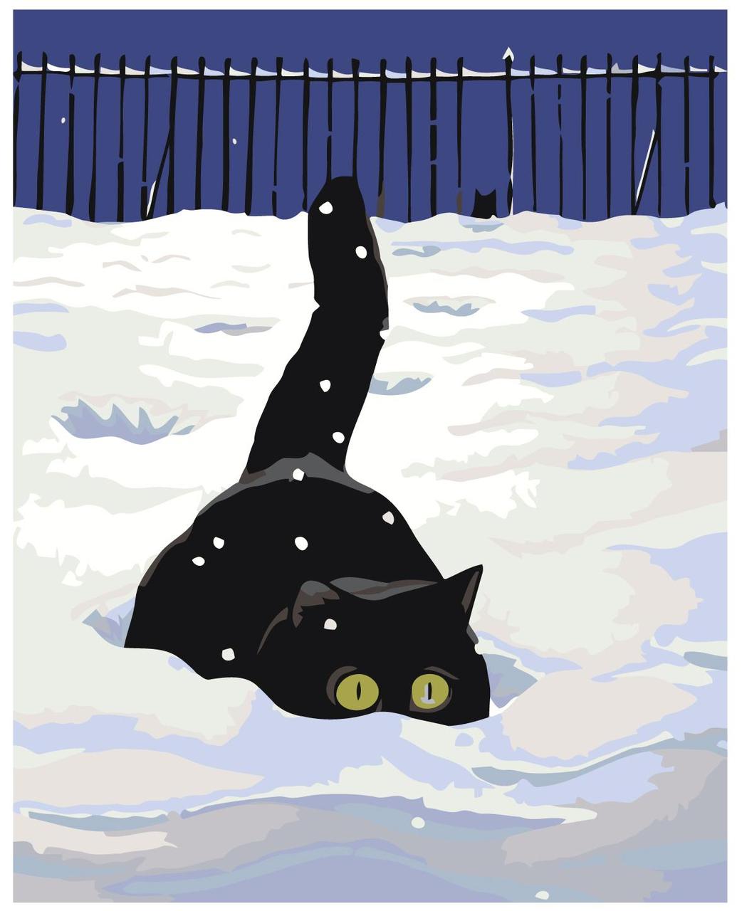 Картина по номерам Кот играющий в снегу 40 x 50 | A77 | SLAVINA - фото 1 - id-p196789467