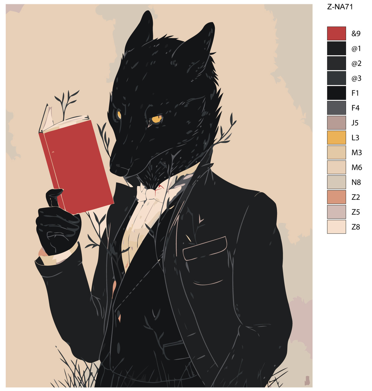 Картина по номерам Волк в костюме с книгой 40 x 50 | Z-NA71 | SLAVINA - фото 2 - id-p196790528
