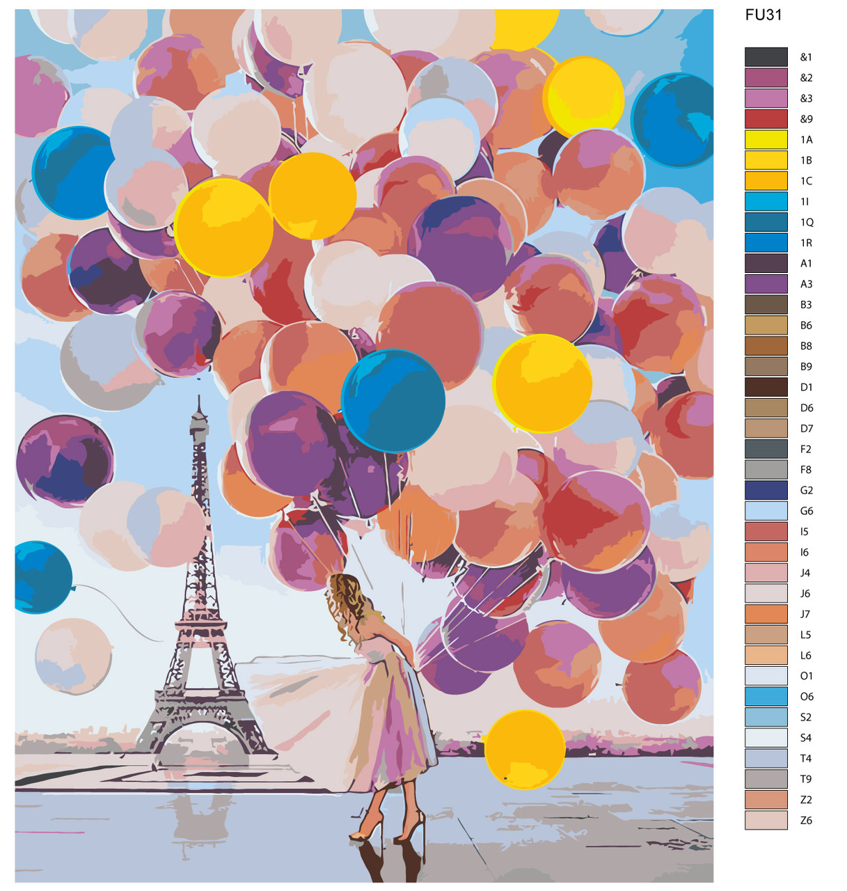 Картина по номерам Девушка с воздушыми шарами в Париже 40 x 50 | FU31 | SLAVINA - фото 2 - id-p196790560