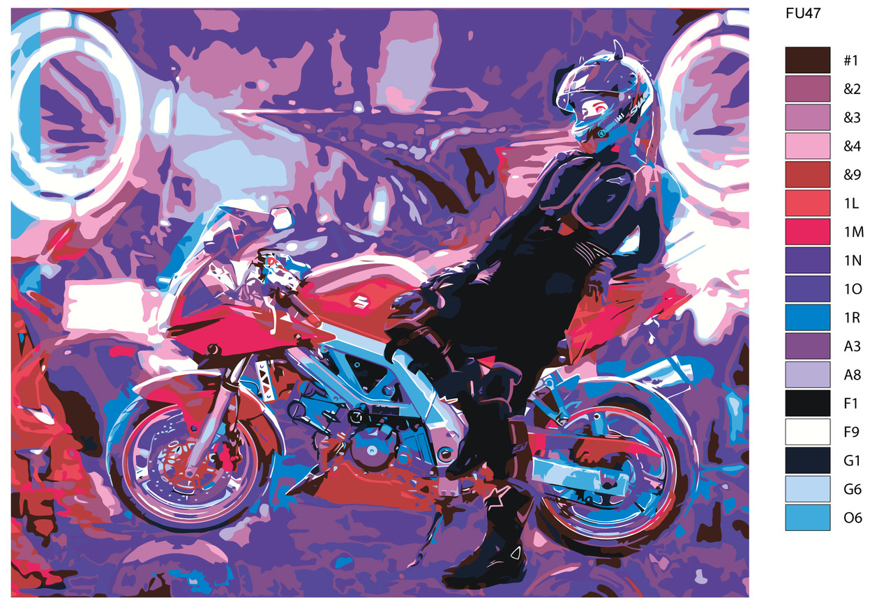 Картина по номерам Девушка на мотоцикле 40 x 50 | FU47 | SLAVINA - фото 2 - id-p196790565