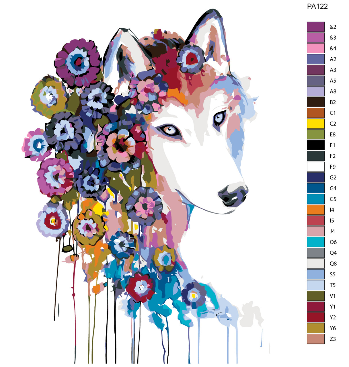Картина по номерам Белый волк в цветах 40 x 50 | PA122 | SLAVINA - фото 2 - id-p196790645