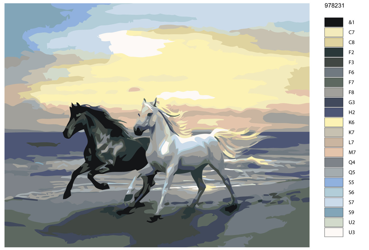 Картина по номерам Белый и вороной конь 40 x 50 | KTMK-978231 | SLAVINA - фото 2 - id-p196790695