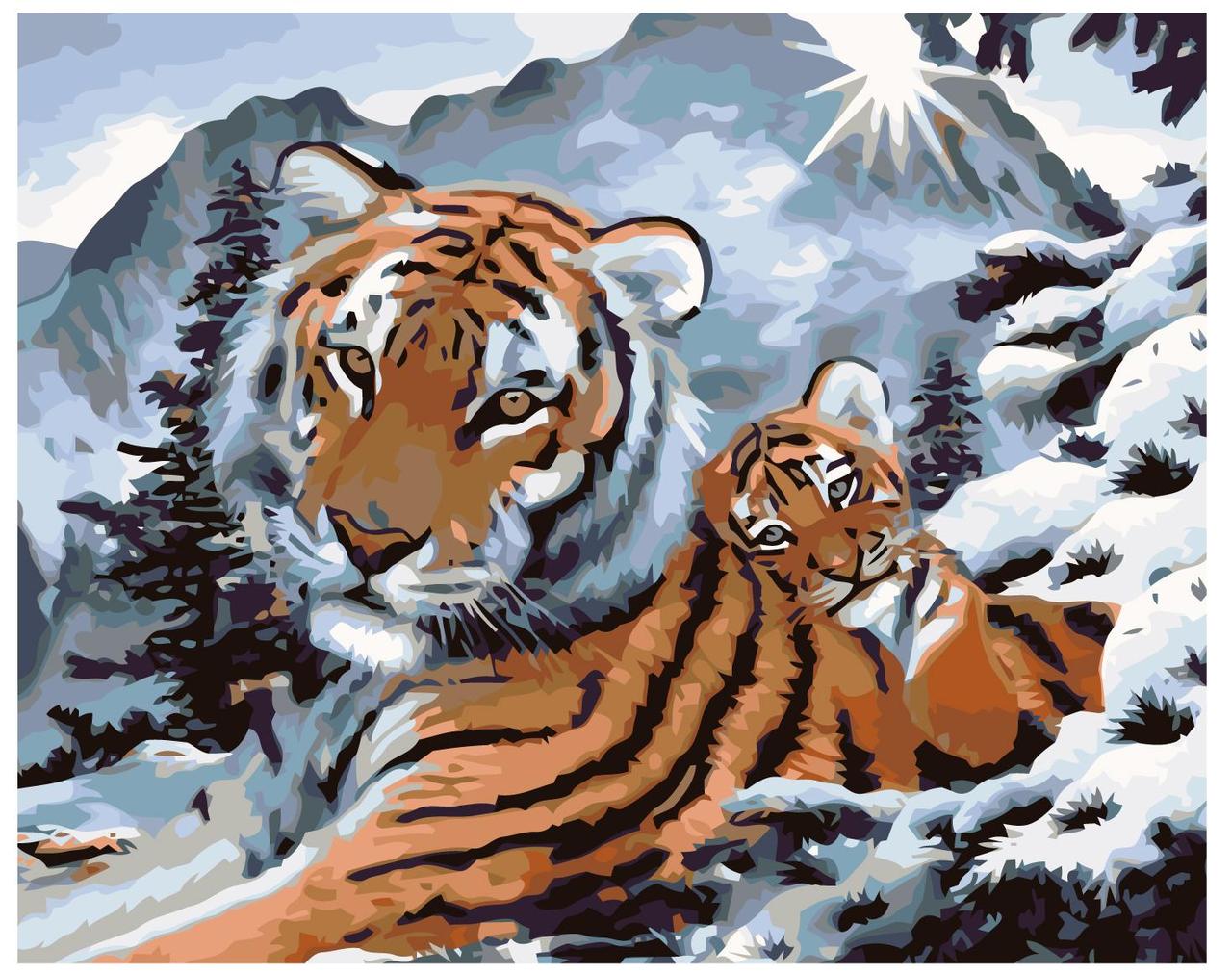 Картина по номерам Тигры. Мама и малыш 40 x 50 | KTMK-23741 | SLAVINA - фото 1 - id-p196790713