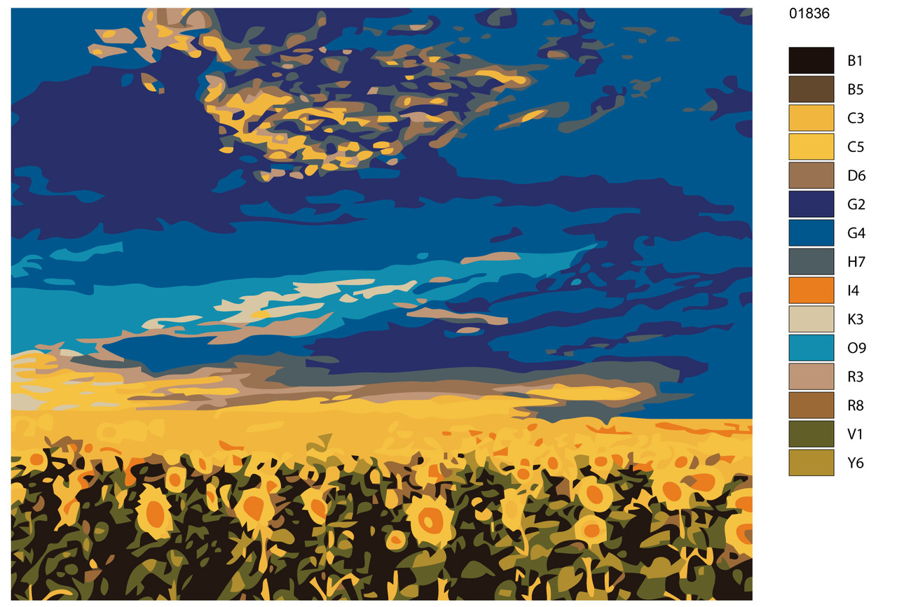 Картина по номерам Подсолнуховое поле на закате 40 x 50 | KTMK-01836 | SLAVINA - фото 2 - id-p196790735