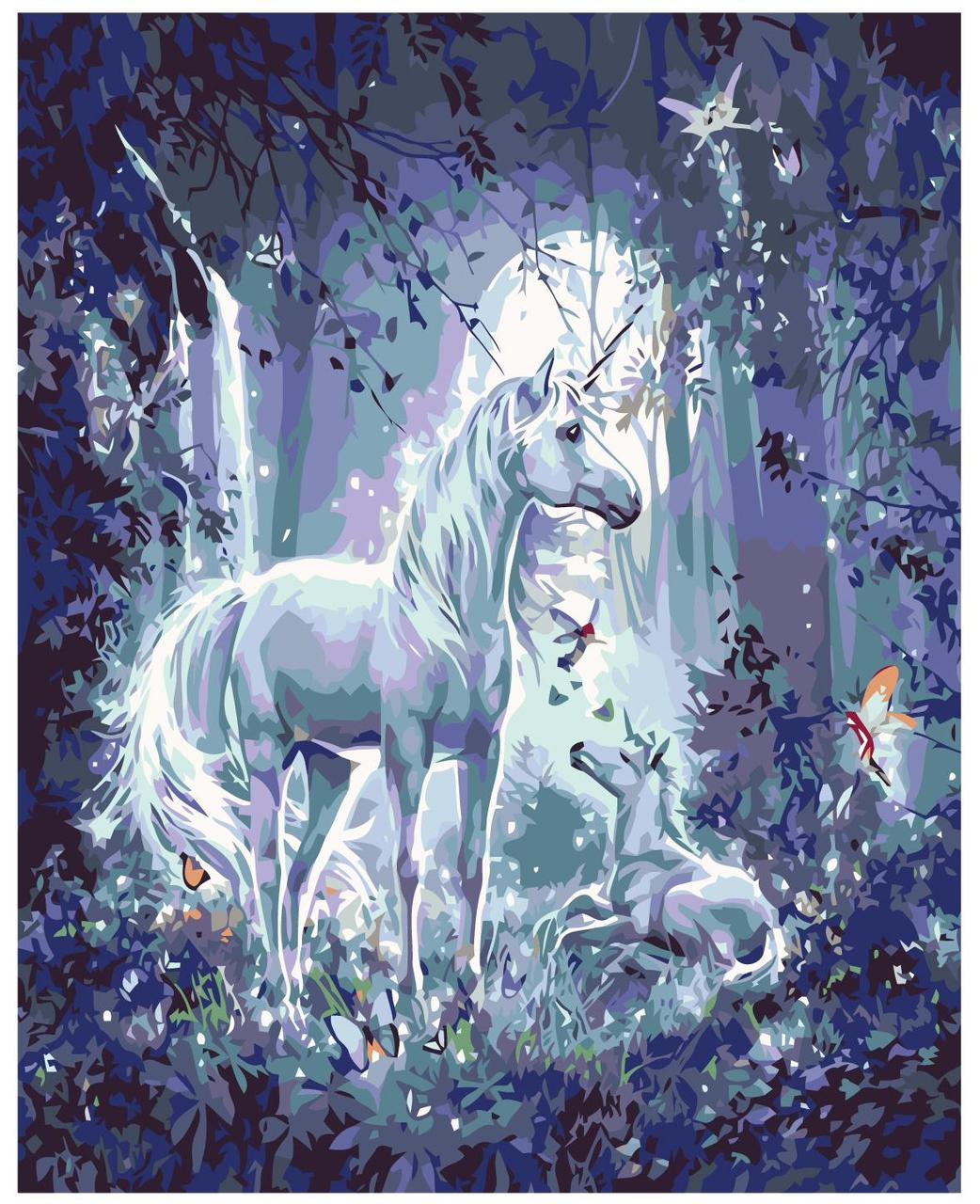 Картина по номерам Единороги в лесу 40 x 50 | KTMK-11260 | SLAVINA - фото 1 - id-p196790764