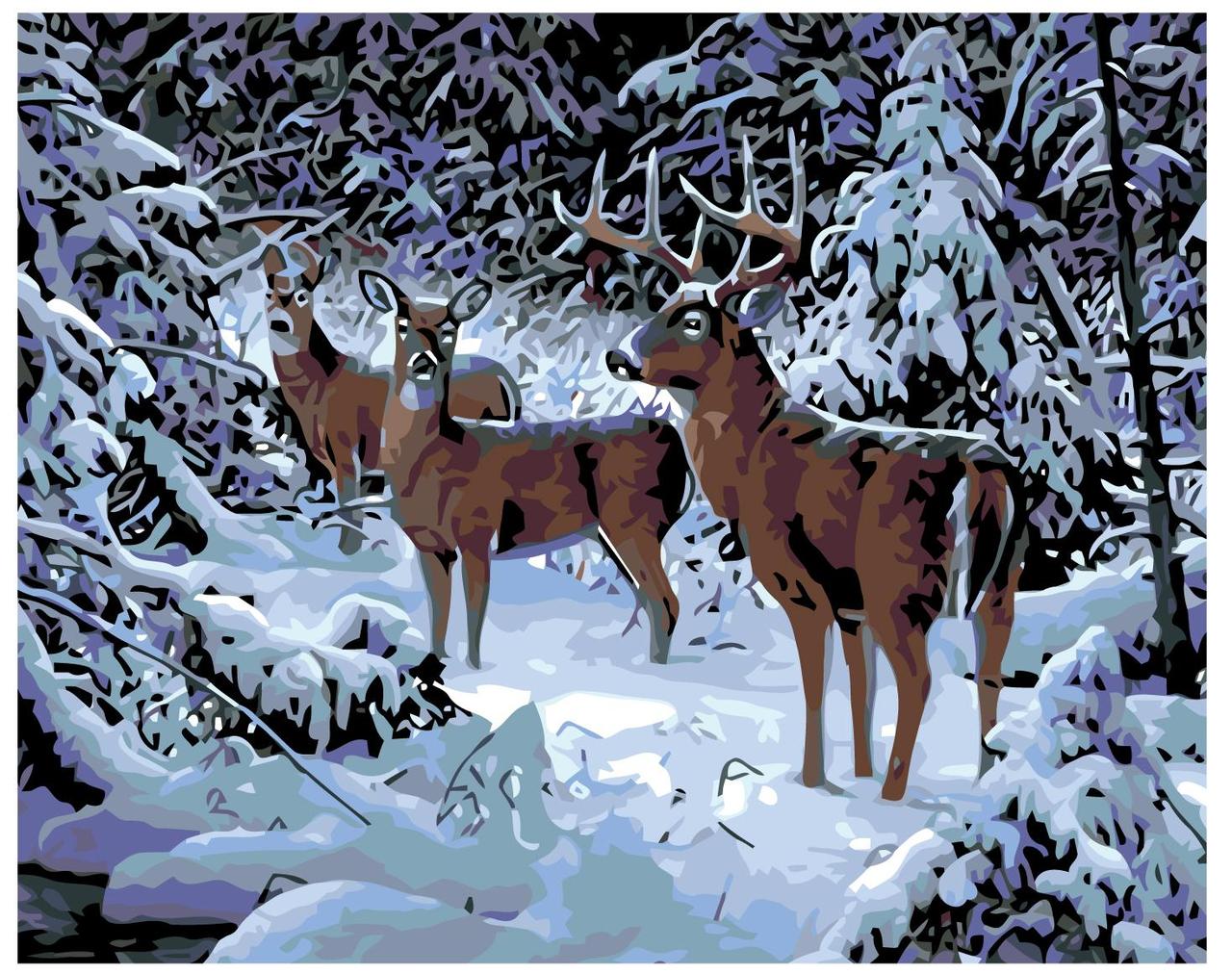 Картина по номерам Олени в зимнем лесу 40 x 50 | KTMK-39963 | SLAVINA - фото 1 - id-p196790799