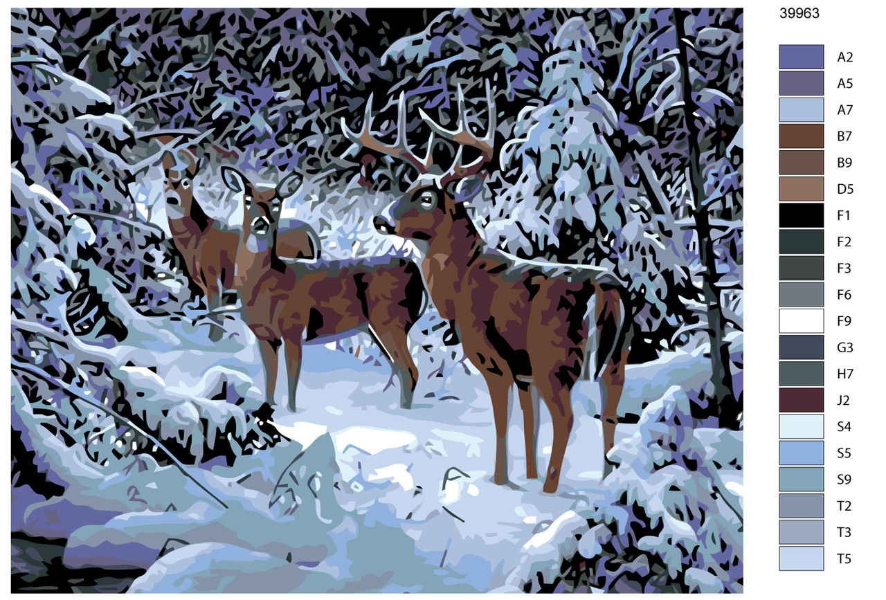 Картина по номерам Олени в зимнем лесу 40 x 50 | KTMK-39963 | SLAVINA - фото 2 - id-p196790799