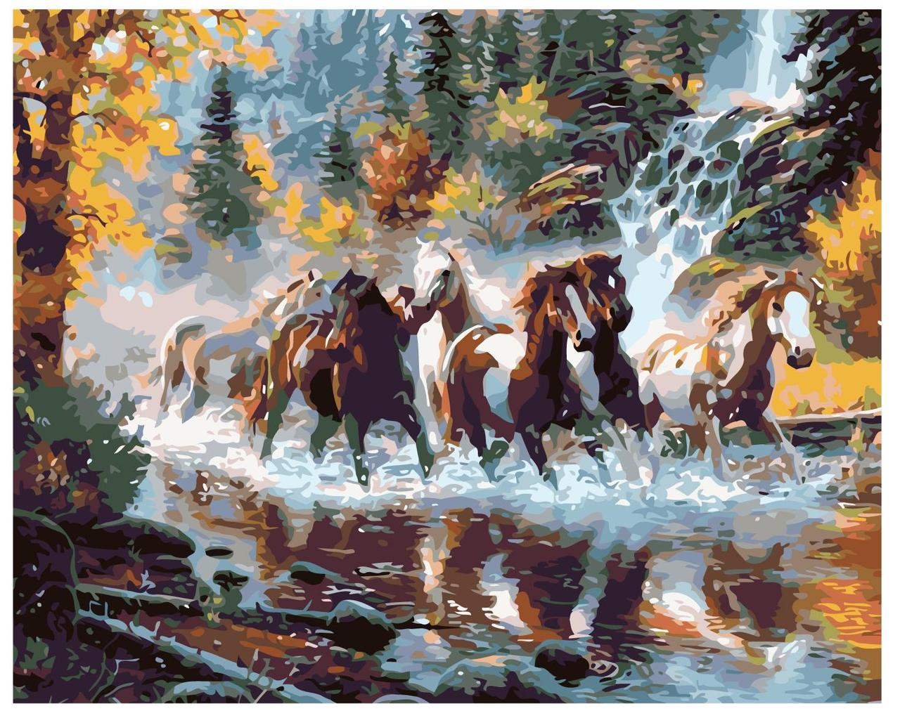 Картина по номерам Табун лошадей в лесу 40 x 50 | KTMK-85845 | SLAVINA - фото 1 - id-p196790829