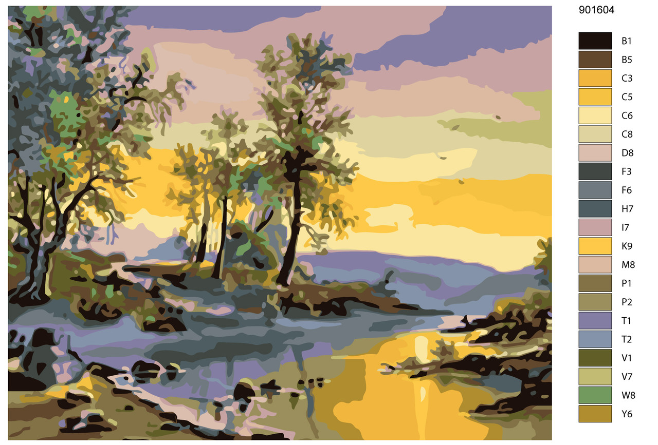 Картина по номерам Закат над рекой 40 x 50 | KTMK-901604 | SLAVINA - фото 2 - id-p196790854