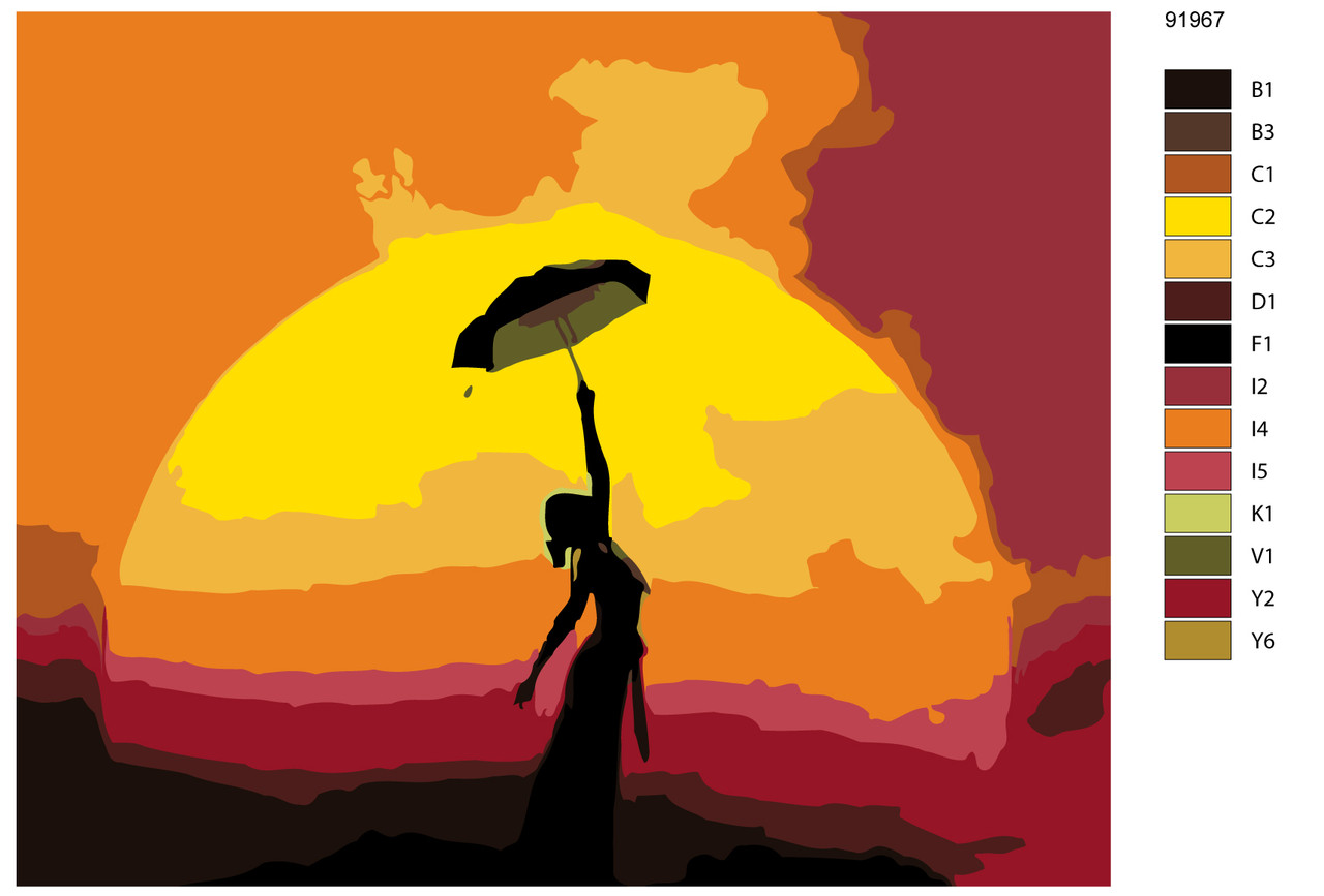 Картина по номерам Девушка с зонтом на закате 40 x 50 | KTMK-91967 | SLAVINA - фото 2 - id-p196790870