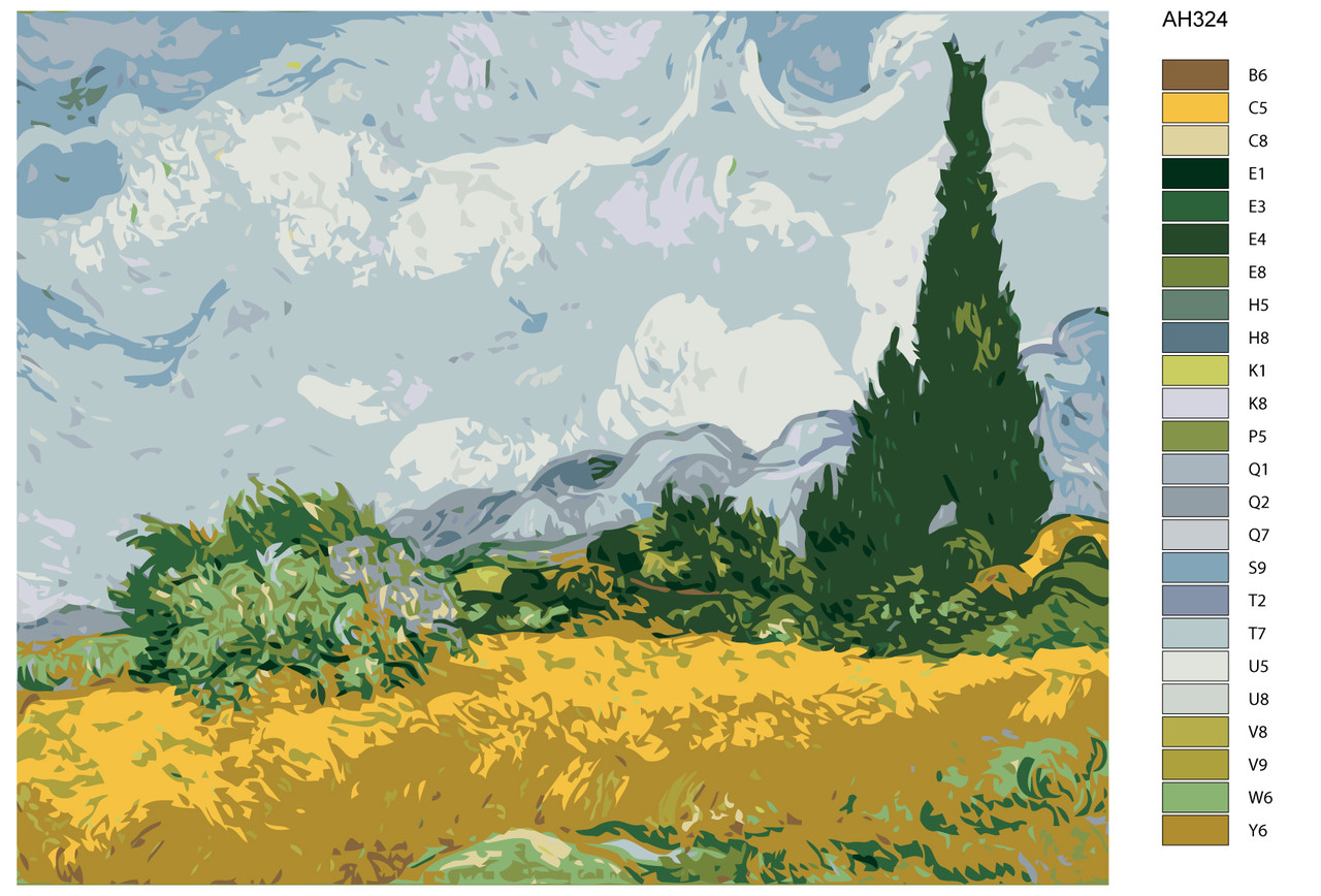 Картина по номерам Пшеничное поле с кипарисами. Ван Гог 40 x 50 | ARTH-AH324 | SLAVINA - фото 2 - id-p196790887