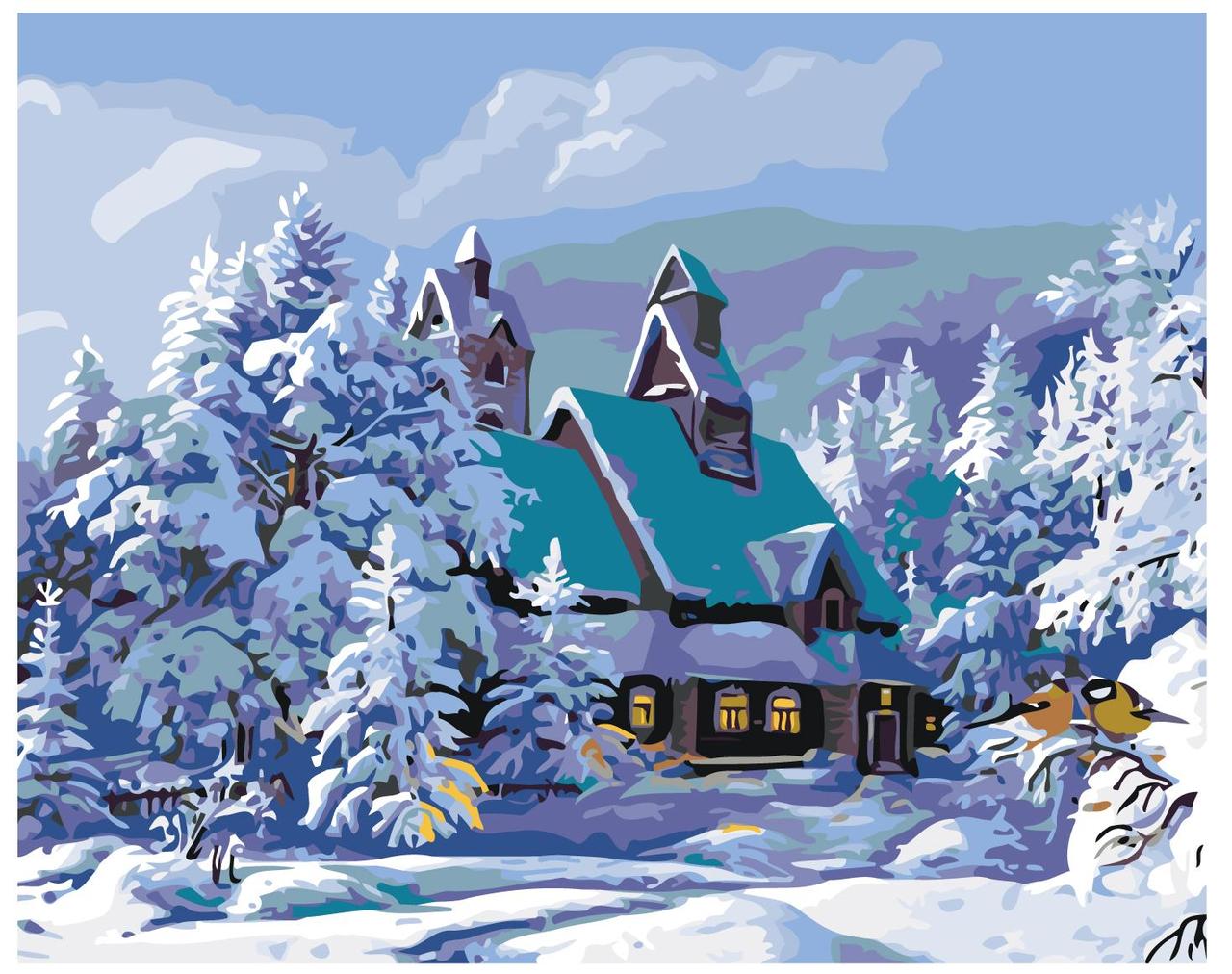 Картина по номерам Дом в зимнем лесу 40 x 50 | KTMK-77897 | SLAVINA - фото 1 - id-p196790895