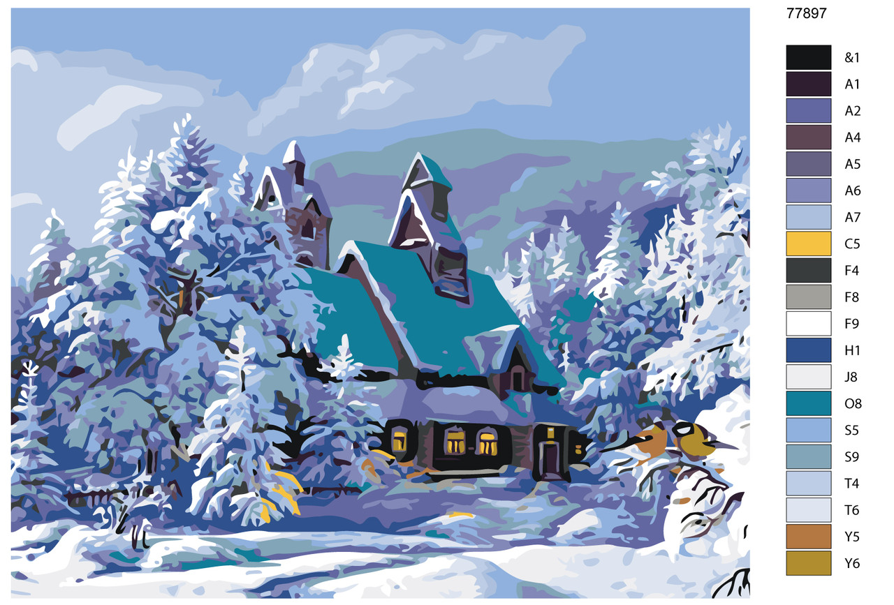 Картина по номерам Дом в зимнем лесу 40 x 50 | KTMK-77897 | SLAVINA - фото 2 - id-p196790895