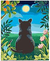 Картина по номерам Чёрный кот и луна 40 x 50 | A322 | SLAVINA