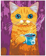 Картина по номерам Рыжий кот с чаем 40 x 50 | A436 | SLAVINA