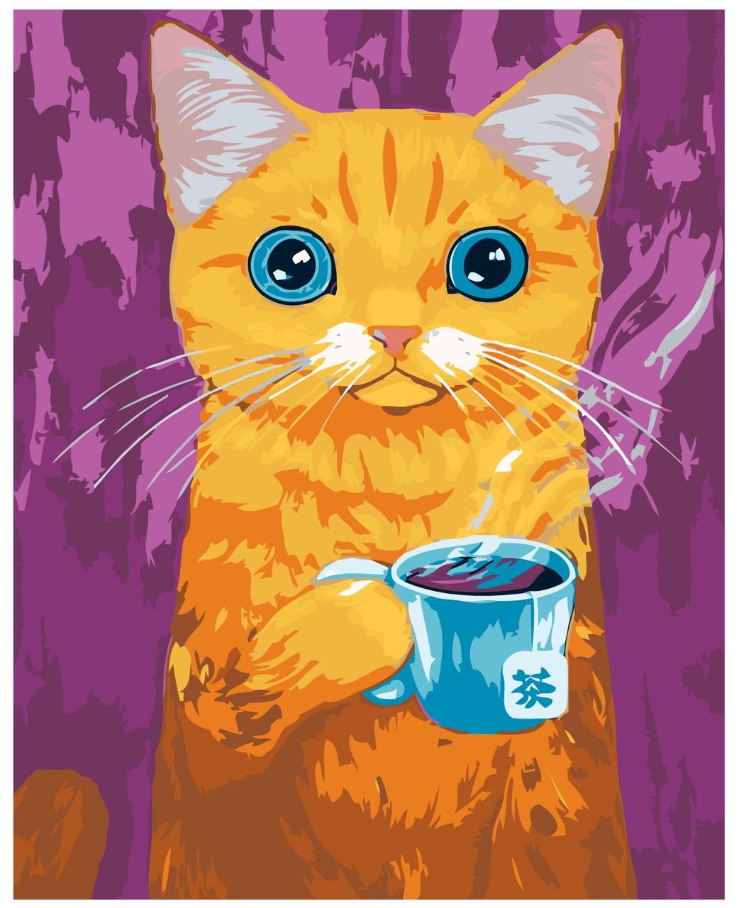Картина по номерам Рыжий кот с чаем 40 x 50 | A436 | SLAVINA - фото 1 - id-p196789964