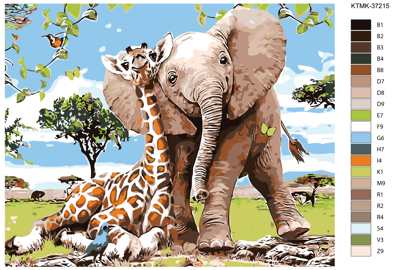 Картина по номерам Слоненок и жираф 40 x 50 | KTMK-KTMK-37215 | SLAVINA - фото 2 - id-p196789973