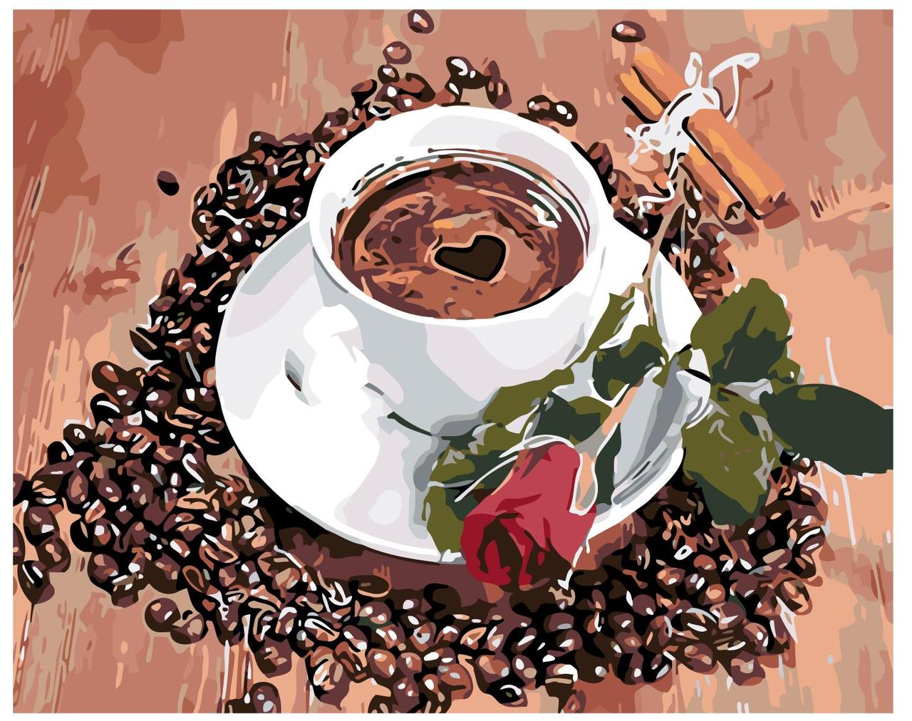 Картина по номерам Кофе и роза 40 x 50 | KTMK-001142 | SLAVINA - фото 1 - id-p196790983