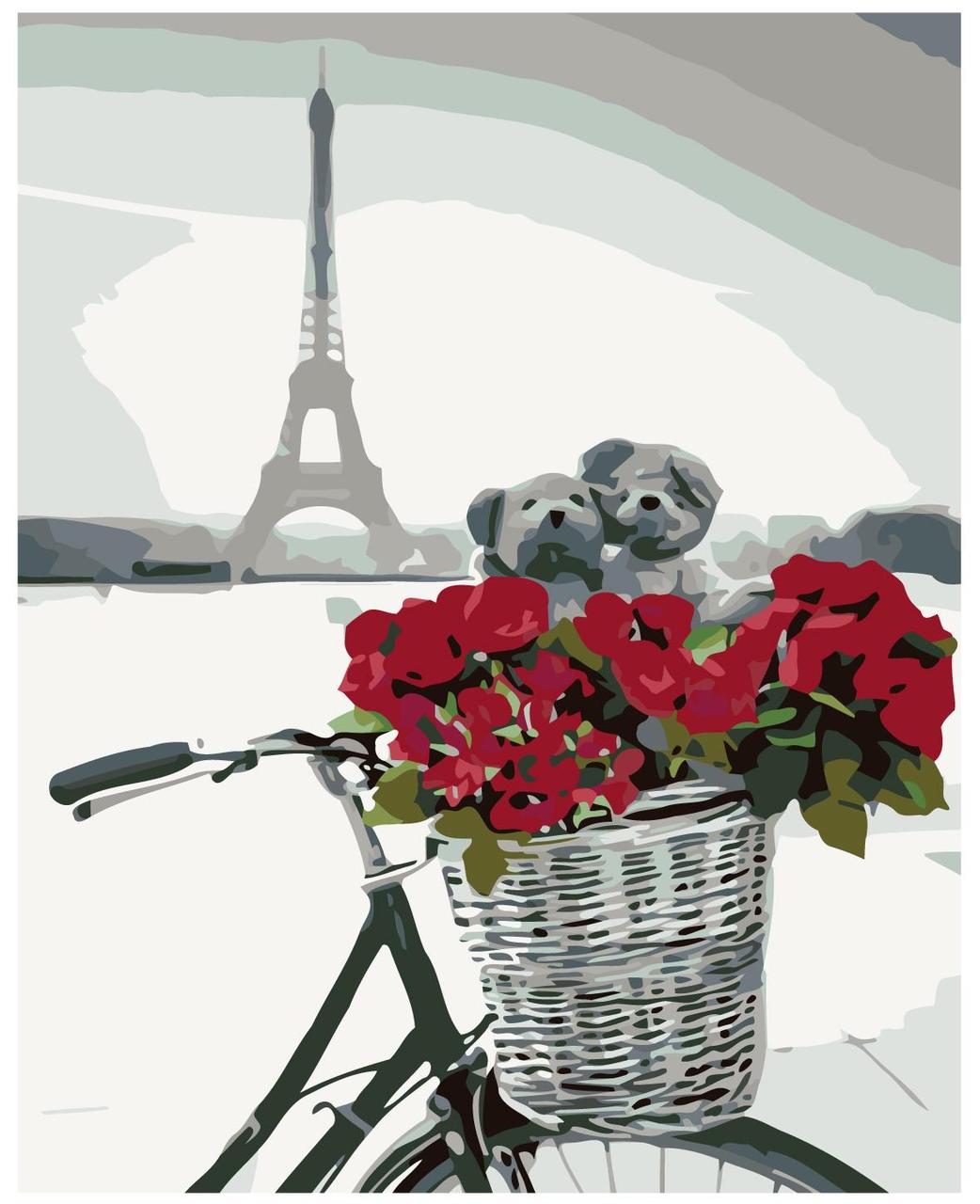 Картина по номерам Велосипед с цветами и мишками 40 x 50 | KTMK-10311 | SLAVINA - фото 1 - id-p196790987